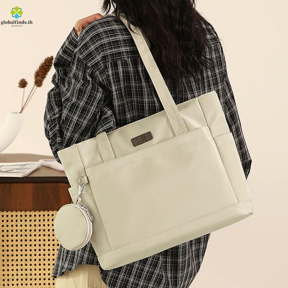 LFIDS กระเป๋าสะพายผ้าไนลอนอเนกประสงค์ ความจุขนาดใหญ่ Tote Bag พร้อมกระเป๋าเงินเหรียญ สีทึบสไตล์ญี่ปุ่น Commuting กระเป๋าถือกลางแจ้ง
