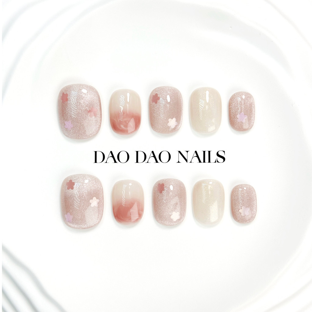 Short Square Beanie Nail 14mm Gentle Pink Cat Eye Handmade Wear Nail Nail Nail Nail
