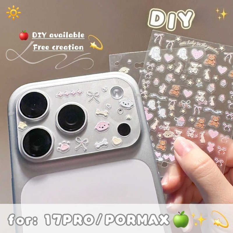 สติ๊กเกอร์กันรอยเลนส์กล้อง สำหรับ iPhone 17 Pro / 17 Pro Max — ลายการ์ตูน DIY (ดาวและผีเสื้อ) ติดง่าย ไม่ทิ้งคราบกาว
