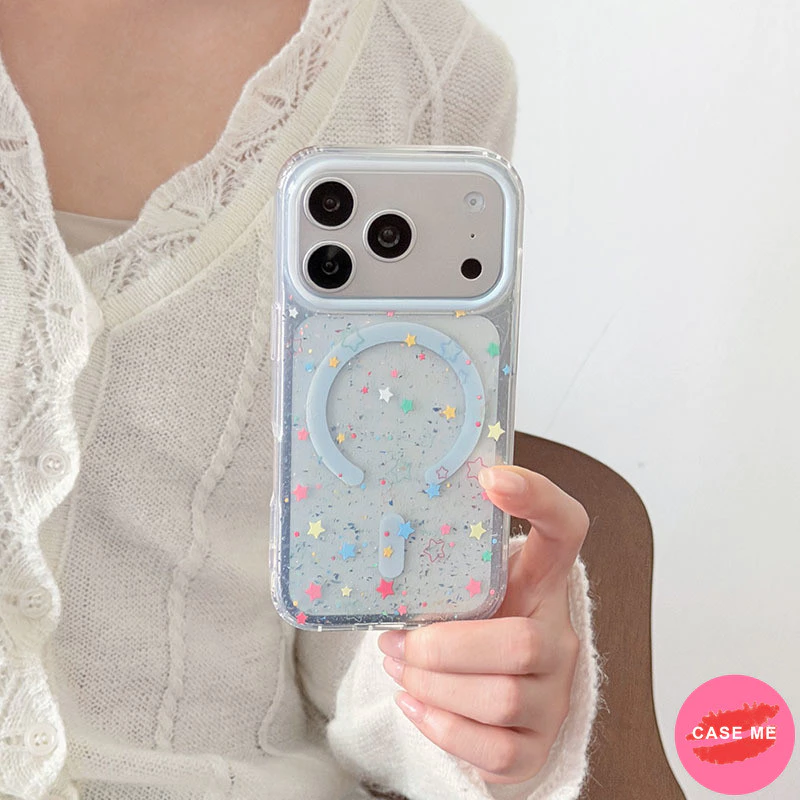 หลากสีรูปดาวGlitterสีทึบโปร่งแสงแม่เหล็กเคสโทรศัพท์สําหรับiPhone 13 14 15 16 17 Pro Max iPhone17airสกปรกทนต่อการตกIMDปกหลังเชลล์ thumbnail 4