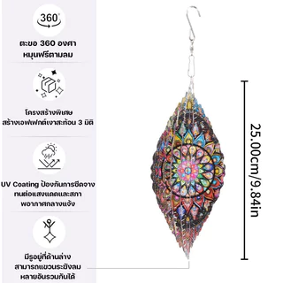 3D กระดิ่งลมแมนดารา Evil Eye กระดิ่งลมหมุน โมบายฮวงจุ้ย เสริมดวงชะตา นำโชคดี การตกแต่งโลหะ กันฝน