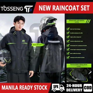 TOSSENG RAINCOAT Motorcycle Thick Double Layer Set Outdoor Waterproof Jacket Rain Coat Set Rainsuit