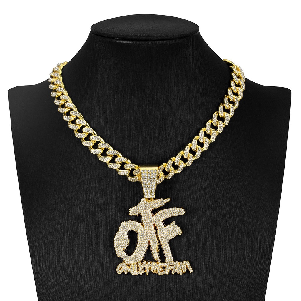 ยุโรปอเมริกันแฟชั่นเพชรเต็ม Hip-Hop ผู้ชายสร้อยคอเครื่องประดับ High-End OTF ตัวอักษรภาษาอังกฤษจี้เดี