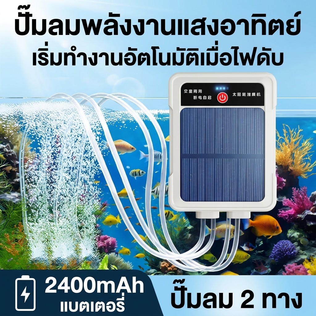 【รุ่นใหม่ปี2025】ปั้มออ๊กซิเจน โซล่าเซลล์ ฟองสม่ำเสมอและหนาแน่น ปั๊มออกซิเจนตู้ปลา ออกซิเจนปลา อ็อคซิเจนพกพา อ๊อกซเจนพกพา