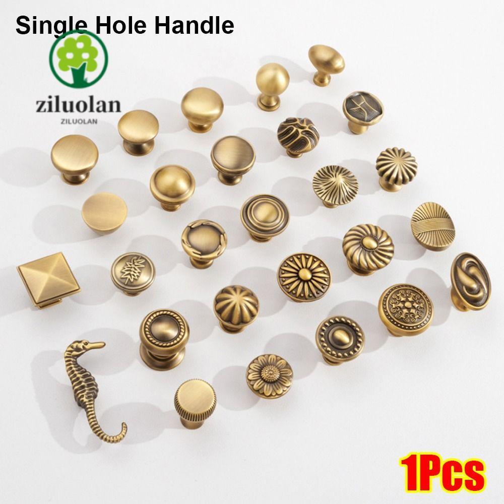 ZILUOLAN 1 ชิ้นจับตู้, หลายขนาดวินเทจโบราณลิ้นชักลูกบิด,หลุมเดียวหรูหรารอบมือจับประตูดึงเฟอร์นิเจอร์อุปกรณ์เสริม