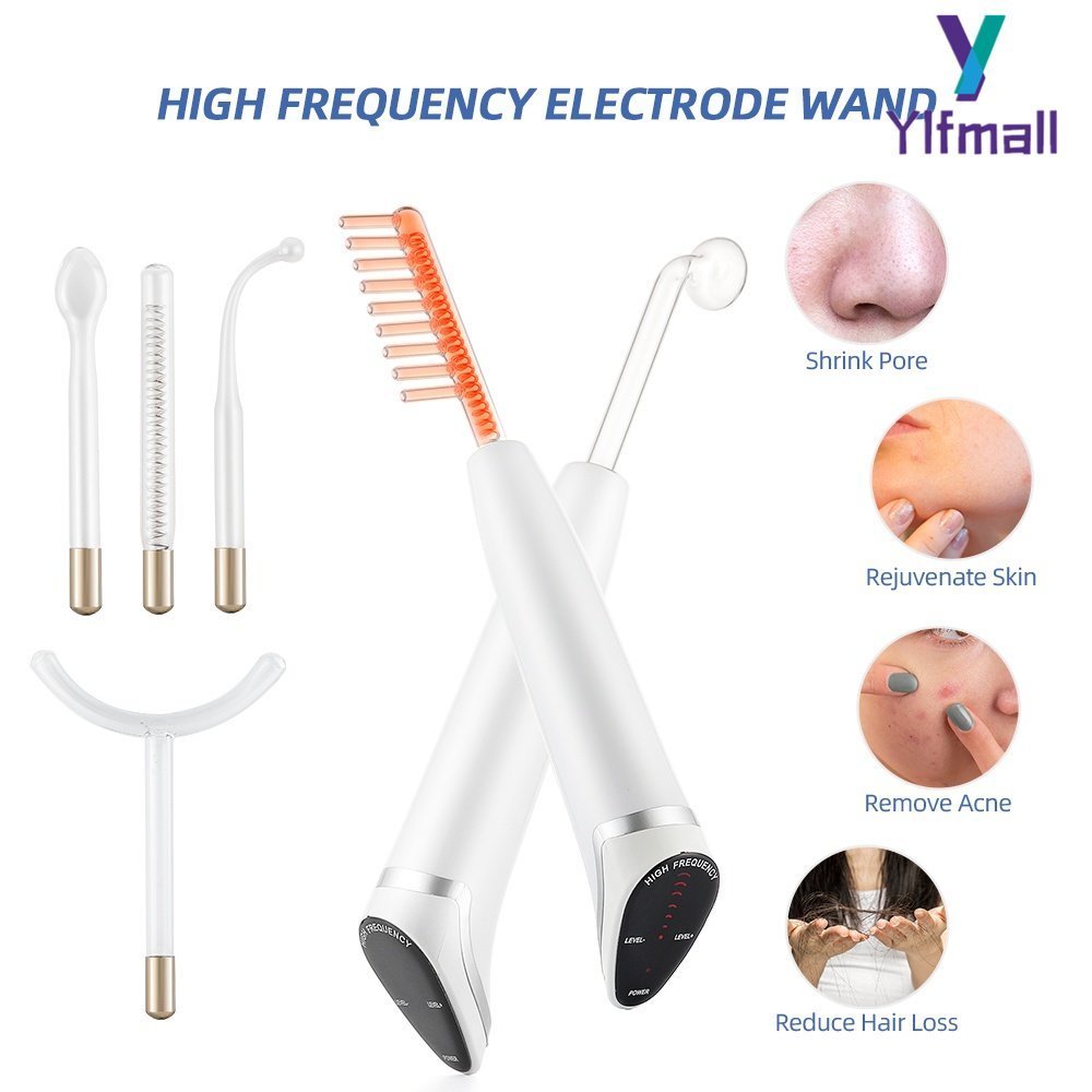 6 In1 High Frequency Facial Spa Machine with LED Light Massager Facial Wand Spot Acne Remover Skin C