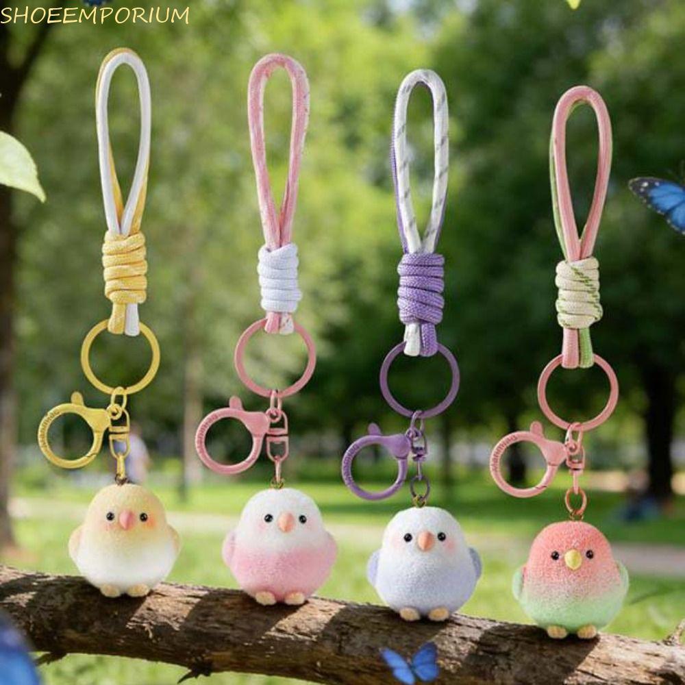 SHOEEMPORIUM Flocking Bird พวงกุญแจ, ถักมือเชือกแขวน String Flocked Bird จี้พวงกุญแจ, น่ารัก Flocked ออกแบบตุ๊กตาน่ารักตุ๊กตาจี้ของขวัญ