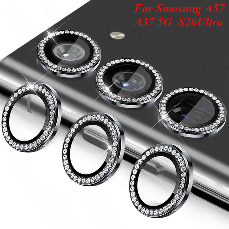 ฟิล์มกล้องวงแหวน Ring เพชร สำหรับ Samsung A57 5G A37 5G S26Ultra สวย กระจกกันรอยเลนส์กล้อง ดีไซน์3มิติ ขอบโลหะอลูมิเนียม