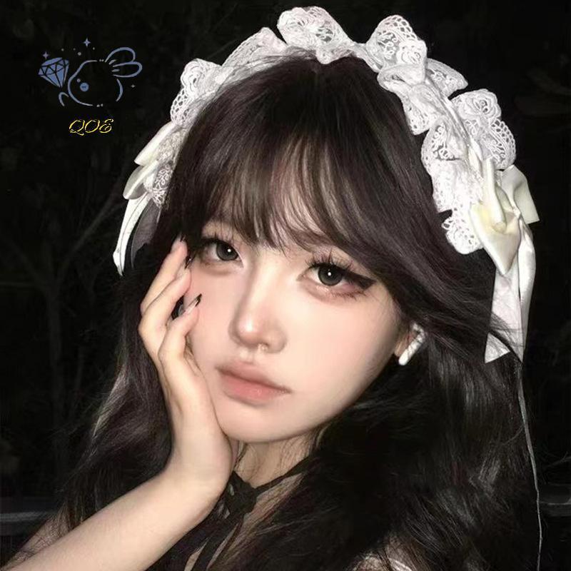 [QOE] Lolita คอสเพลย์หูแมวลูกไม้โบว์ Headwear ลูกไม้หวานโบว์ริบบิ้น Headdress สําหรับผู้หญิง Hairpin