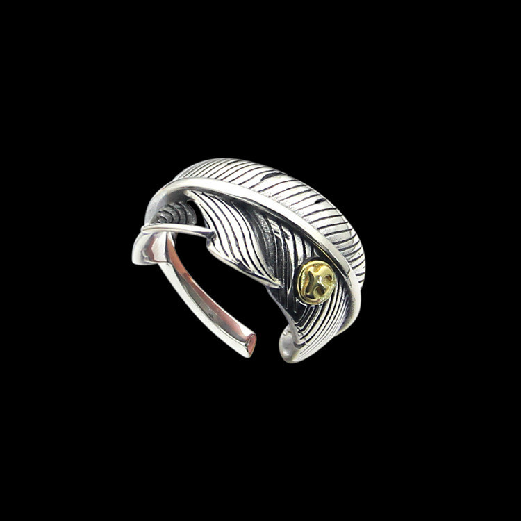 Goro Goro Goro Feather เปิดแหวน Asian Gold Retro คู่ชายหญิงแหวนคู่