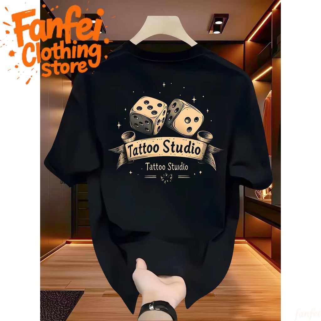 เสื้อยืด เสื้อแฟชั่น ลายหลัง Tattoo Studio สีดำ Oversize แนววินเทจ COD จัดส่งตลอด 24 ชั่วโมง Fanfei