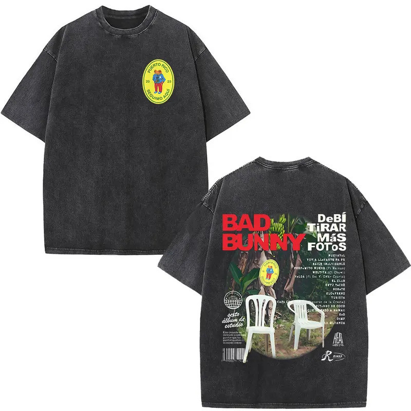 [มีสินค้า] เสื้อยืดคอตตอนวินเทจแร็ปเปอร์ Bad Bunny รุ่น Debi Tirar Mas Fotos DTMF Album เสื้อยืดผู้ช