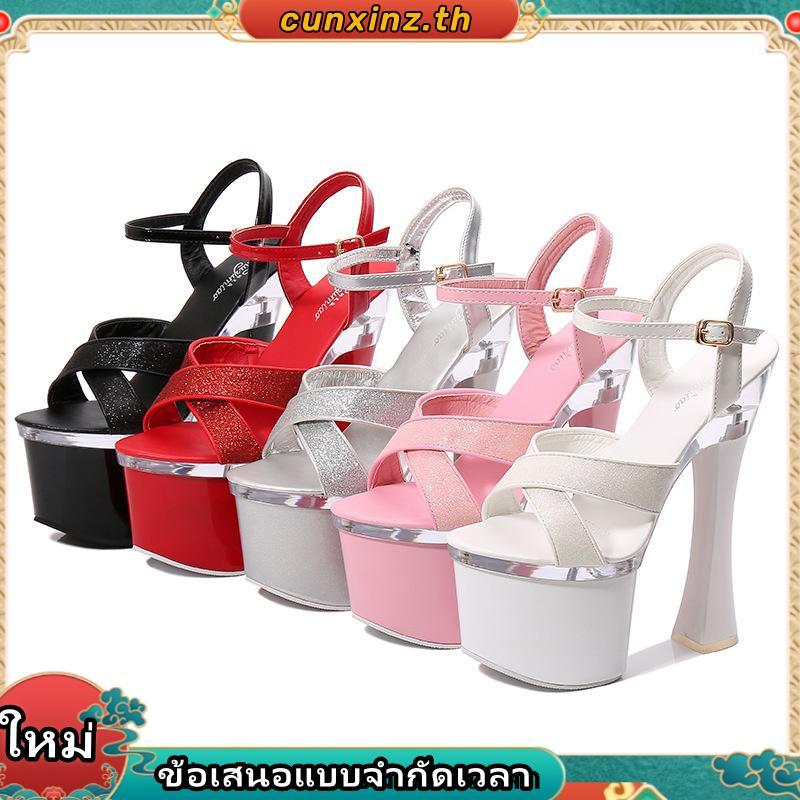 10367-26 รองเท้าแพลตฟอร์ม ส้นสูง 17 ซม. กันน้ํา ประดับเลื่อม สําหรับผู้หญิง