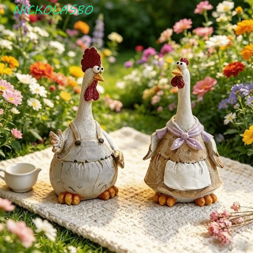 รูปปั้นไก่โคอาโซกิส,ประติมากรรมไก่ตลกน่ารัก,สไตล์ชนบทการ์ตูนสัตว์รูปเรซิ่นชนบทสวนเครื่องประดับสนามหญ้าตกแต่ง