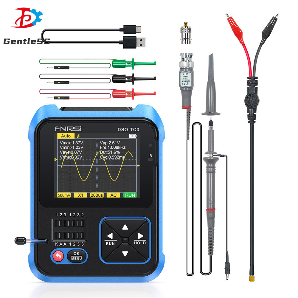 FNIRSI DSO-TC3 3-in-1 เครื่องทดสอบทรานซิสเตอร์ออสซิลโลสโคปแบบดิจิตอล LCR เครื่องกําเนิดสัญญาณ