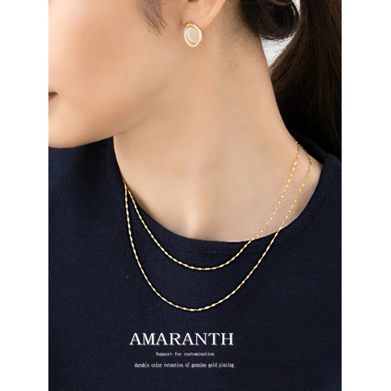 จีไฟน์!40ซม.45ซม.ประกายGypsophilaธรรมดาFineสร้อยคอหญิงClavicle Chainไทเทเนียมเหล็กชุบ18K Gold 5FTA