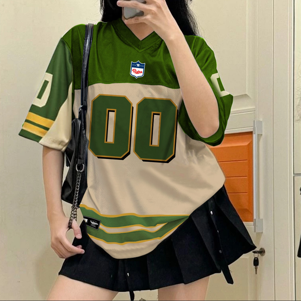 Faeyza / Jersey Shirt / Green Coksu 00 / Oversize / Boxy Fit / Retro / Unisex / Vintage / NFL / สไตล