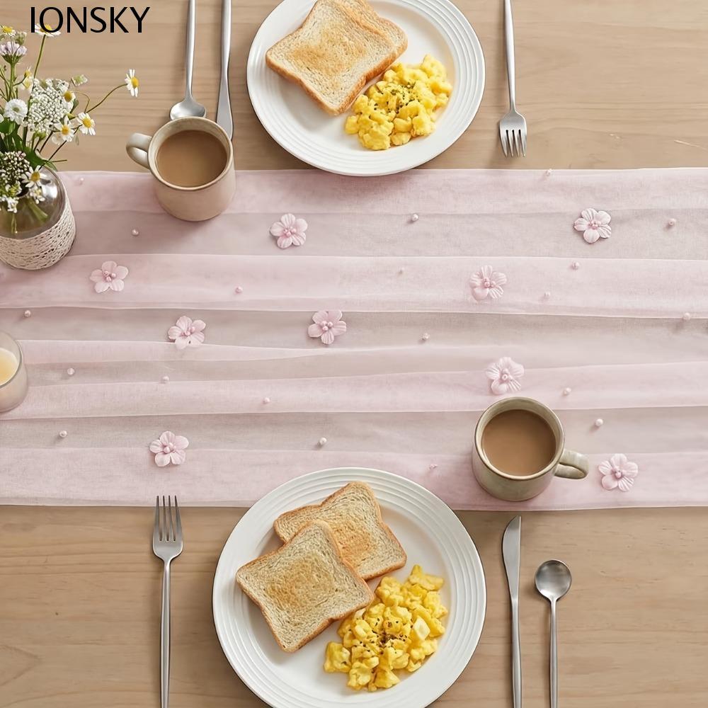 IONSKY Flower Pearl Table Runner,โรแมนติกกึ่งโปร่งใสTulle Table Runner,Long Table Runner Multi-color