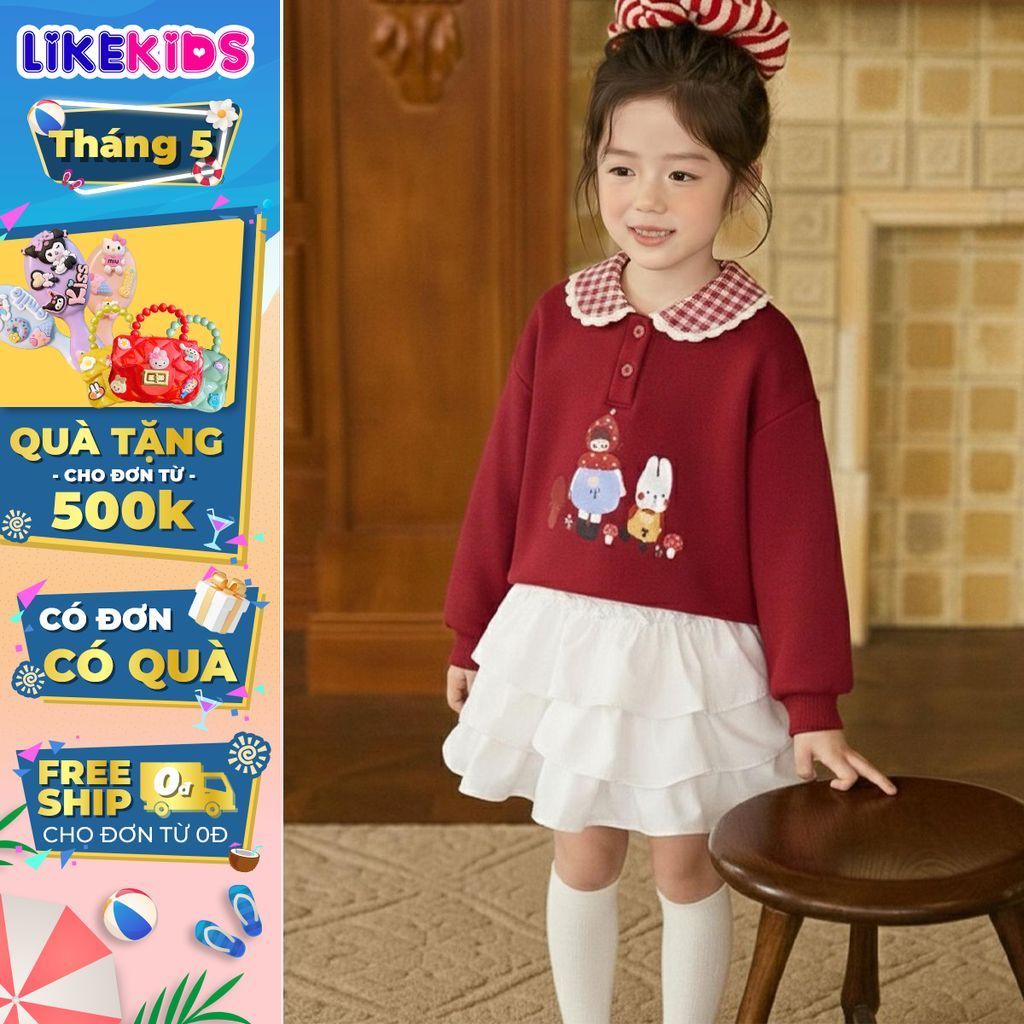 เสื้อแขนยาวสําหรับเด็กผู้หญิง ลาย MUSHROOMS น่ารัก LikeKids V66