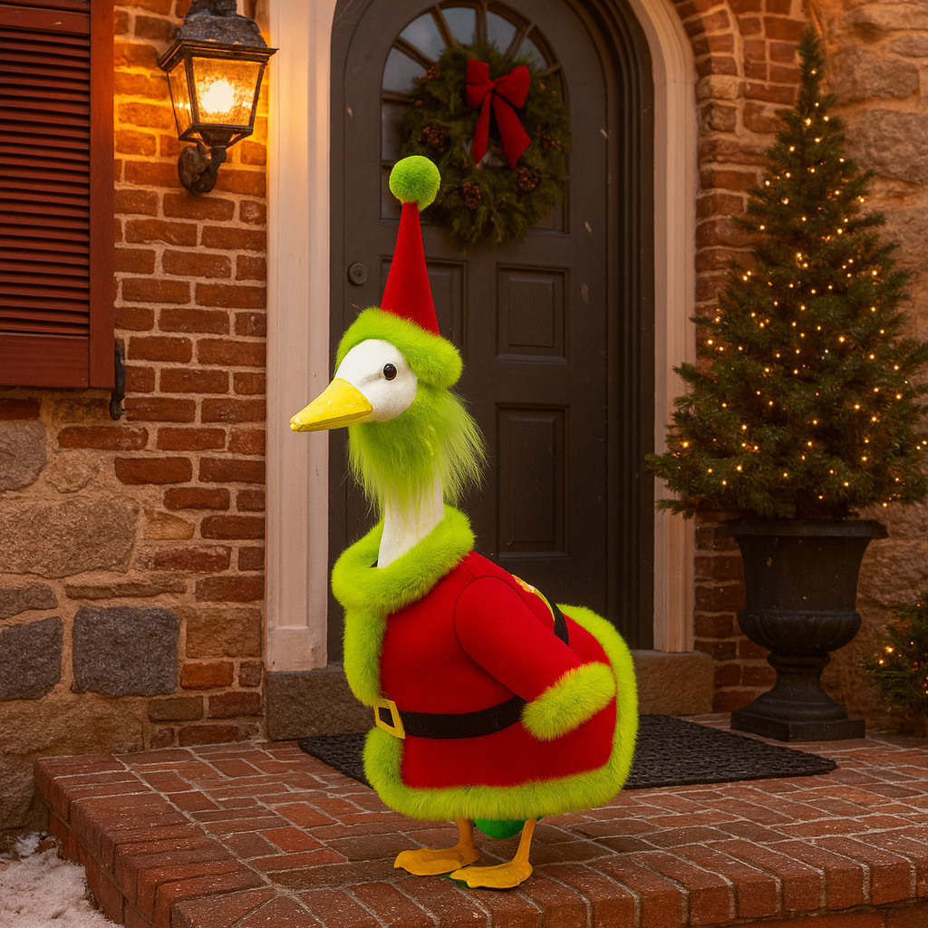 Porch Goose Costume Santa Claus Grinch Green Furry Funny Yard Decoration Garden Decor