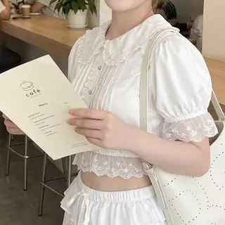 Jinni look เซตเสื้อแขนตุ๊กตา กางเกงจินนี่ แต่งลูกไม้ น่ารักมากกก (มีแยกขาย) ช27+t7