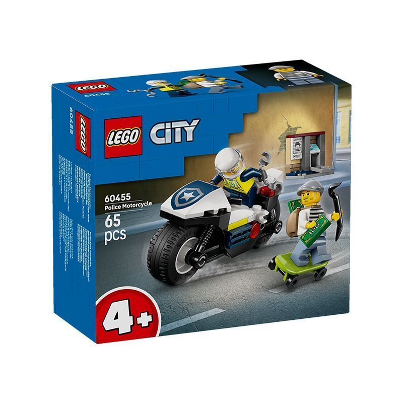 LEGO (LEGO) City Series ประกอบของเล่นบล็อกตัวต่อของขวัญวันหยุด 60455 ตํารวจรถจักรยานยนต์ Chase/zz5.9