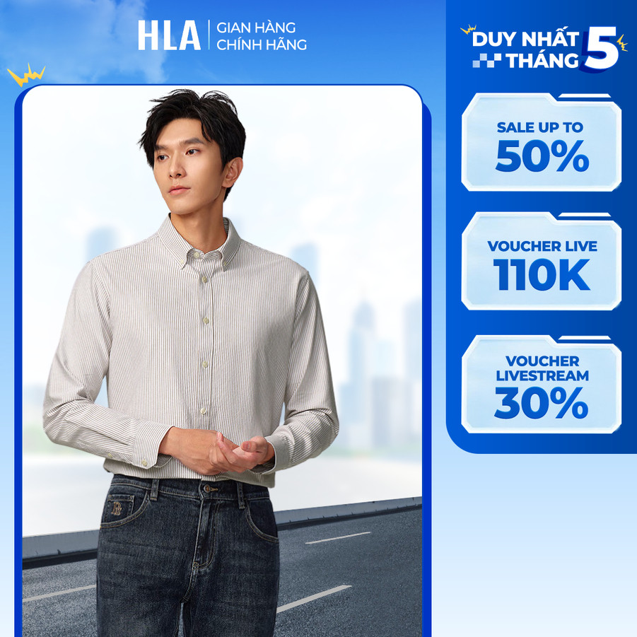 HLA Premium เสื้อเชิ้ตแขนยาวผู้ชาย - ผ้าคอตตอนเนื้อนุ่ม ระบายอากาศได้ดี - สบาย