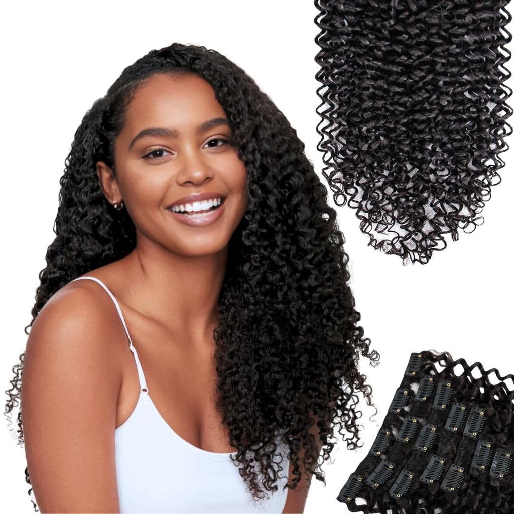 SIYUSI Kinky Curly Clip In Hair Extensions, 24 นิ้ว 3C 4A 100% Brazilian Remy Human Hair Clip Ins, I