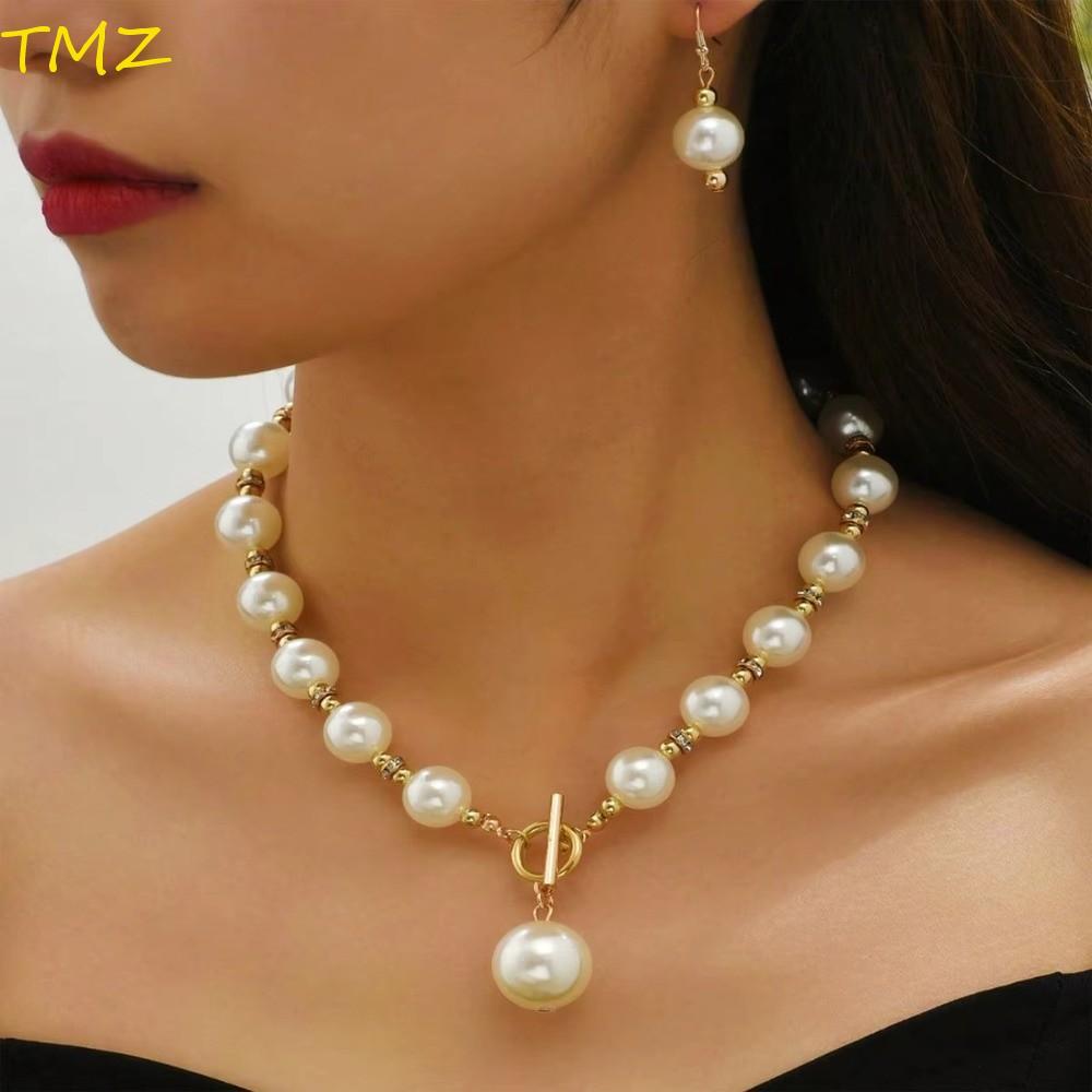 TMZ14968 สร้อยคอมุก, ลูกปัดหรูหราเครื่องประดับสูท, เกินจริงเพทายเจ้าสาวหรูหราต่างหูสร้อยคอชุดผู้หญิง