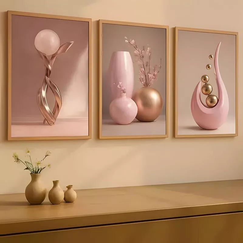 ชุดของตกแต่งผนัง 3 ชิ้น สไตล์ ภาพพิมพ์ศิลปะลายดอกไม้แนว Minimalist สำหรับห้องนั่งเล่น