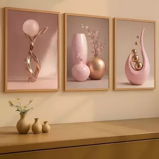 ชุดของตกแต่งผนัง 3 ชิ้น สไตล์ ภาพพิมพ์ศิลปะลายดอกไม้แนว Minimalist สำหรับห้องนั่งเล่น