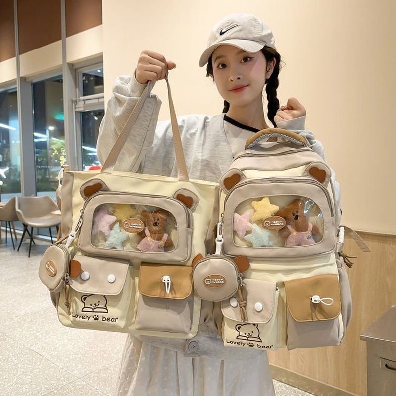 日系可爱痛包书包高颜值双肩包复古初中生轻便百搭女生大容量背包4.20Japanese-style Cute Ita Bag Backpack, High Aesthetic Value, Retro,
