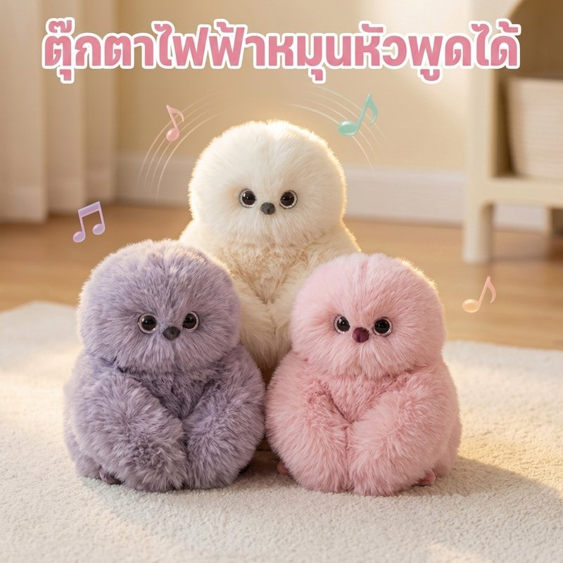 ตุ๊กตานกฮูก ตุ๊กตาไฟฟ้า พูดตามได้ ร้องเพลงได้ หันคอได้ พวงกุญแจ ห้อยกระเป๋า ของขวัญ