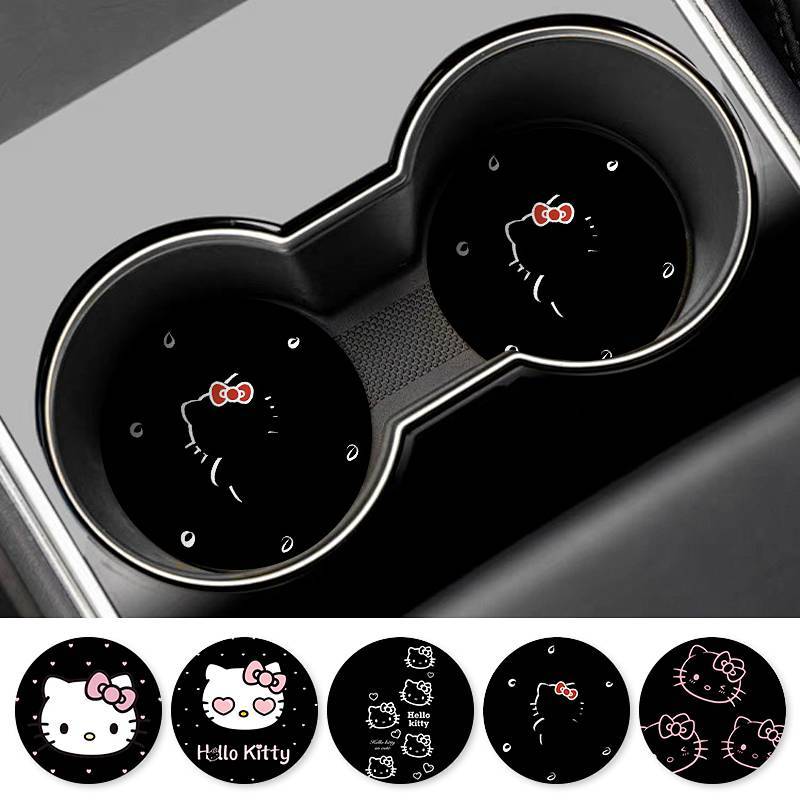 Pink Love Hello Kitty Car Coaster Water Cup Mat Car Interior Ornaments Non-Slip Storage Pad YfZJ