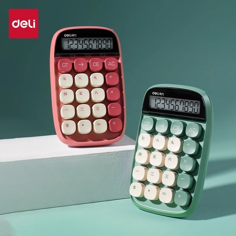 DF81 Deli Calculator เครื่องคิดเลขปุ่มสูงสไตล์แห่งชาติ 10 หลักคอมพิวเตอร์ขนาดเล็กหมายเลข แบตเตอรี่ 7