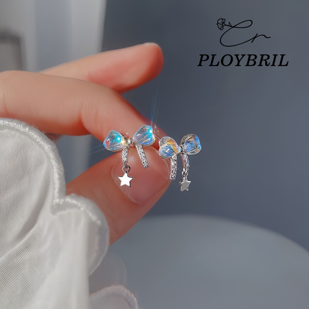 PLOYBRIL✨ต่างหูเงิน Color Bow ต่างหูเซต ต่างหูดาว ตุ้มหูโบว์ ดีไซน์สวยๆ ต่างหูแฟชั่น ของขวัญให้แฟน E066