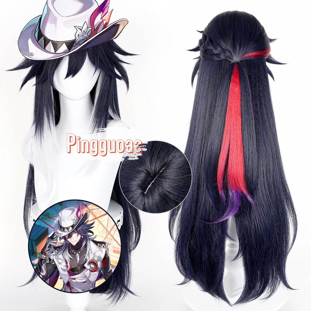 Manmei วิกผมอนิเมะ Ashveil สำหรับคอสเพลย์Honkai Star Rail ขนาด 88 ซม. สีดำ, ขาว, ส้ม วิกผมสังเคราะห์ทนความร้อน