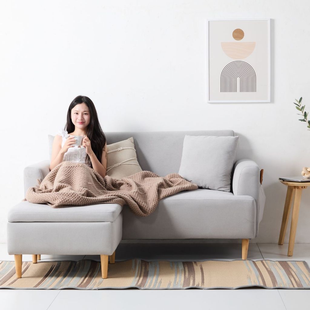 SB Design Square โซฟา 2 ที่นั่ง รุ่น Gracie สีเทาอ่อน & สตูล (160x151x85 ซม.) แบรนด์ KONCEPT FURNITU