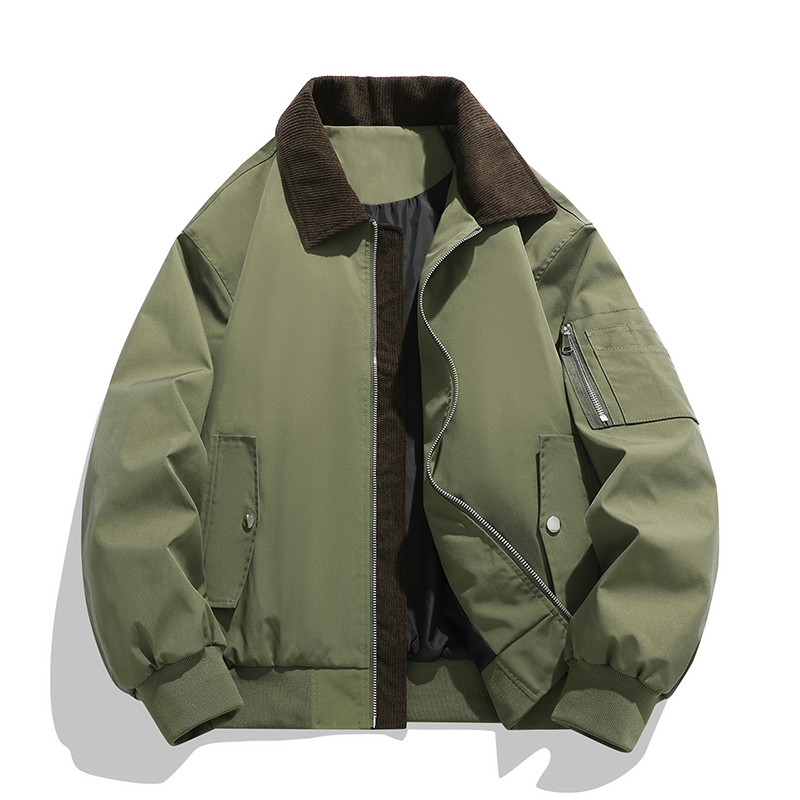 Mens Cropped Jacket Contrast Collar Utility Coat Cargo Jacket Barn Jacket Outwear with Pockets