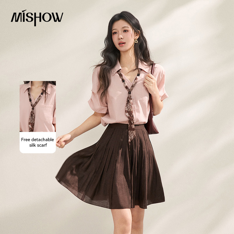 MISHOW ผ้าพันคอกางเกง ลายผ้าไหม สวมใส่ง่าย ทรงหลวมแขนสั้น MXF22C2469