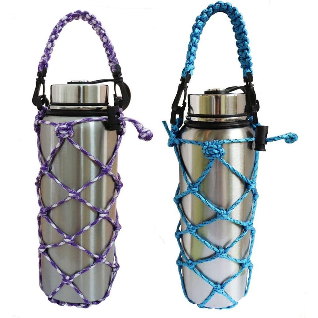 Paracord ขวดน้ํา Trumble Carrier ตาข่ายสุทธิกระเป๋ากระเป๋าสลิงพร้อมที่จับสําหรับพกพา 18 24 32 40 ออน