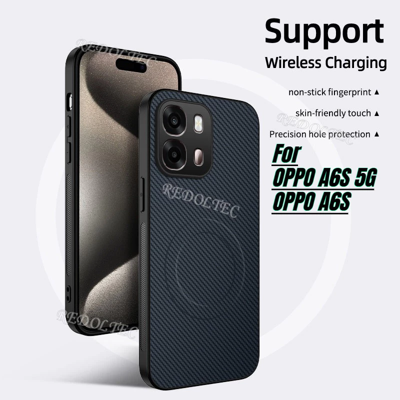 OPPO A6S 5G 4G หนังกันกระแทกคาร์บอนไฟเบอร์รูปแบบปลอกแม่เหล็ก OPPOA6S ไร้สายชาร์จกลับฝาครอบโทรศัพท์