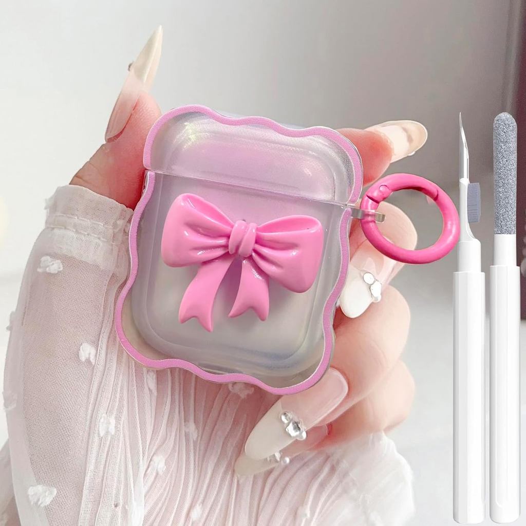 น่ารัก AirPods 2/1 รุ่นเคสใส, Girly 3D Bow Design Soft TPU ป้องกันกันกระแทก Kawaii Apple iPod 2nd/1s