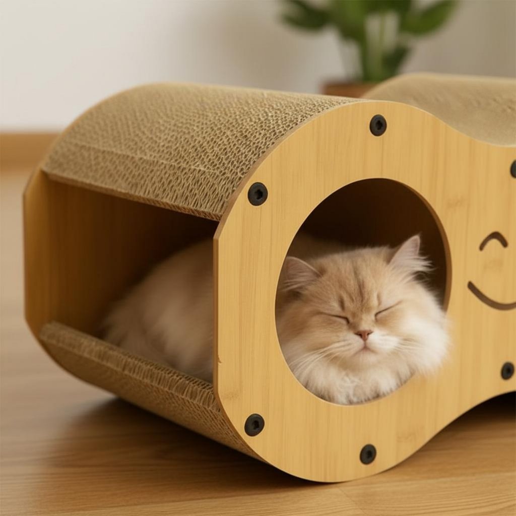 การก่อสร้างที่ทนทานหยัก Feline Scratcher House การออกแบบโค้ง Feline Tunnel Scratcher สําหรับลูกแมว