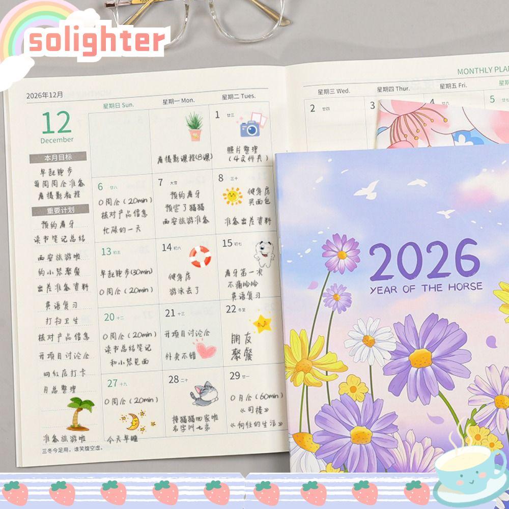 SOLIGHTER 2026 Schedules Notebook, A4 A5 Learning Plan Planner Notebook, ประสิทธิภาพการทํางานในที่มี