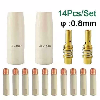 ชุดหัวฉีด MIG 14 ชิ้น ขนาด 0.8/1.0 มม. พร้อมชิ้นส่วนป้องกัน 15AK เคลือบป้องกันสำหรับไฟฉายเชื่อม