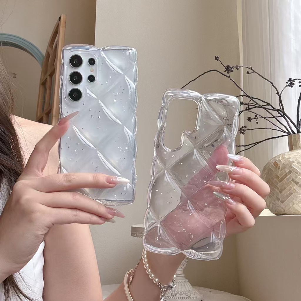 s25 ultra case samsung s25 ultra case Insสไตล์Simple Rhombus Epoxy Silverฟอยล์เหมาะสําหรับSamsung S2