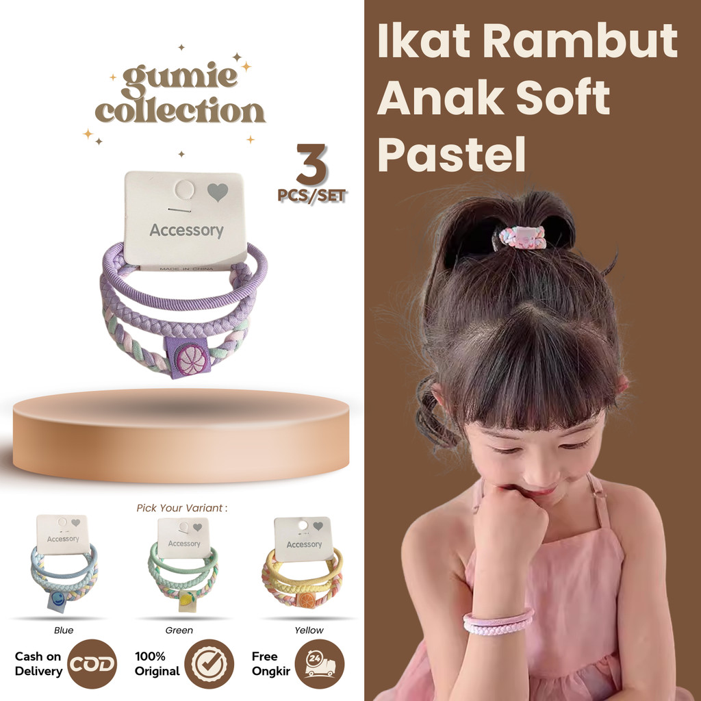 GC - 3PCS / SET KOREAN STYLE FASHION CHILDRENS HAIR TIE / KOREAN PASTEL HAIR PAIR