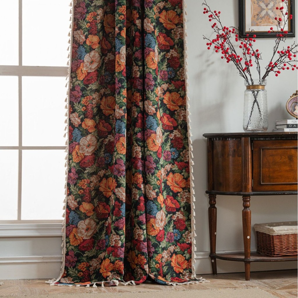Yimanqiyun ผ้าม่านดอกไม้ Jacquard อเมริกันผ้าม่านสําเร็จรูปผ้าม่านห้องครัว Bay หน้าต่างกึ่งแรเงาโรงง