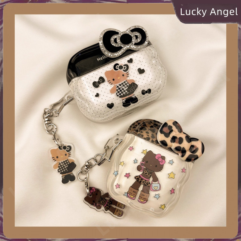 Sweet Cool เสือดาวพิมพ์หนังสีดํา KT Cat airpodspro2 เคสป้องกัน airpod4 เหมาะสําหรับเคสหูฟัง Apple